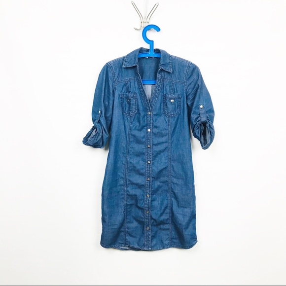 Guess Dresses & Skirts - Guess Chambray Dress Button Up with Pockets XS